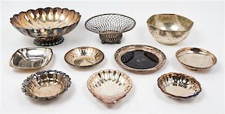 A Collection of Ten Silver-Plate Dishes Width of widest 12 1/4 inches.