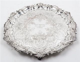 An English Silver-Plate Presentation Salver. Diameter 15 1/2 inches.