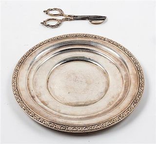 Two American Silver Articles, , comprising a circular dish and candle shears.