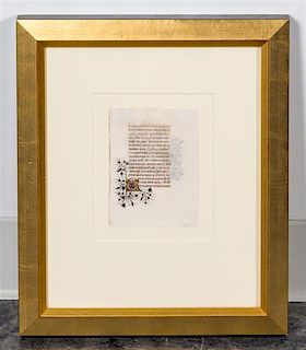 * A Single Page of an Illuminated Manuscript, , matted and framed.
