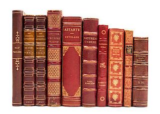(BINDINGS) A group of 27 volumes bound in varying shades of red leather, largely Danish language.