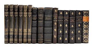 (BINDINGS) A group of 15 volumes bound in varying shades of navy leather, largely Danish language.