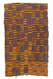 * A Ghanaian Silk, Cotton and Rayon Kente Cloth 125 x 71 inches.