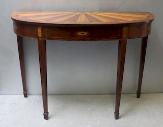BAKER. Signed Inlaid Demilune Console.