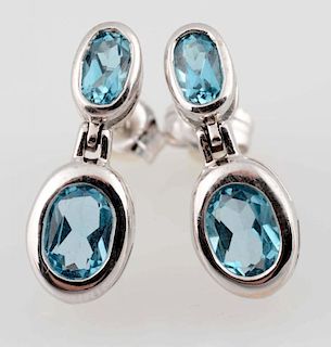 A Pair of Blue Topaz Earrings.