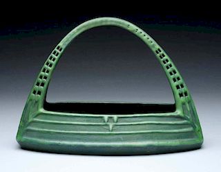 Paul Dachsel Ceramic Green Basket Vase.