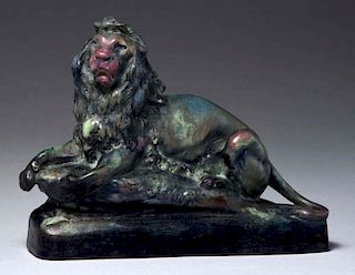 Amphora Ceramic Figural Sitting Lion.