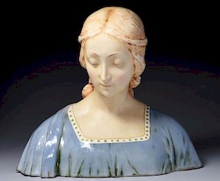 Eduard Stellmacher Ceramic Bust of Young Woman.