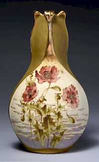 Amphora Ceramic Vase w/ Painted Floral Scenes.