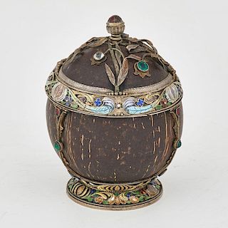 SILVER-MOUNTED COCONUT SHELL