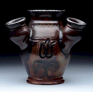 Stahl Redware Pottery Vase with Four Necks.