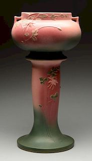 2Pc. Pink Roseville Jardiniere & Pedestal Pottery
