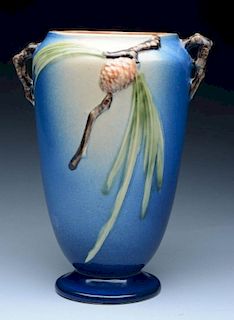 Roseville Pottery Blue Pine Cone Vase.