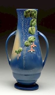 Blue Roseville Umbrella Pottery Vase.