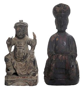 Two Antique Chinese Carved Wooden