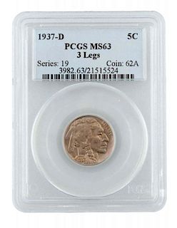 1937 D Three-Legged Buffalo Nickel (Rare).