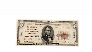 1929 Ty. 2 $5 NC Harrisburg NB.