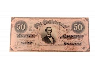 1864 $50 Confederate States of America.