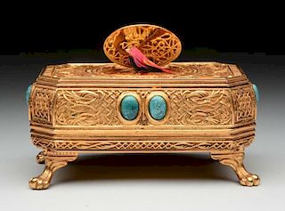 Bird in Snuff Box in Decorative Gold Case.
