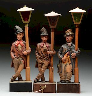Lot of 3: Carved Wood Bum on Lamp Post Whistlers.