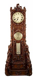 Oak Grained Painted Tall Case Organ Clock.