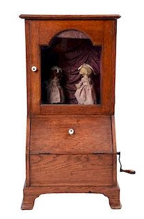 Automaton of Two Dancing Dolls Oak Cabinet.