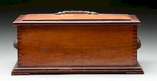 Unusual 3 Bell Music Box in English Walnut Case.