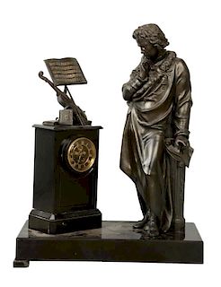 French Plated Bronze & Slate Figural Clock.