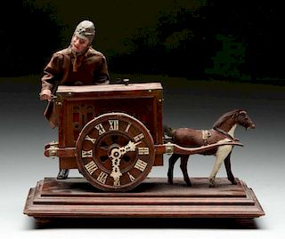 Automaton Organ Grinder w/Horse Drawn Cart Clock.