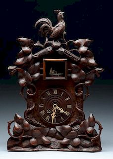 Beha Walnut Carved Black Forest Shelf Clock.