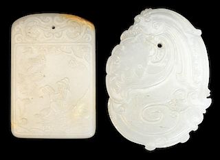 Two Fine Carved White Jade Plaques