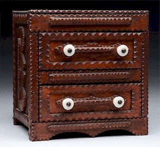 Carved Miniature Wooden Chest.