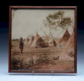 La Huffman Photograph of Sioux Indian w/ Teepees.