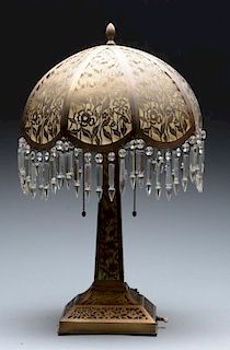 Brass Table Lamp w/Filigree Brass Shade.