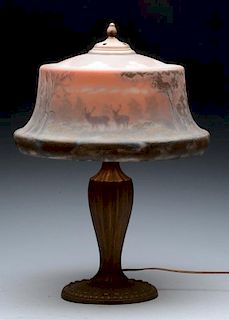 Reverse Painted Dome Shade Table Lamp.