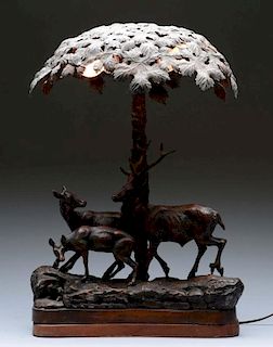 Bronze Three Deer Lamp.