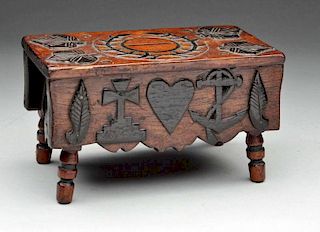Hand-Carved Folk Art Wooden Coin Box Table.
