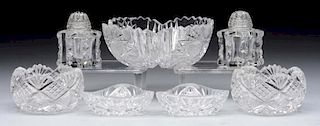 Lot Of 7: Cut Glass Dishes & Salt Shakers.