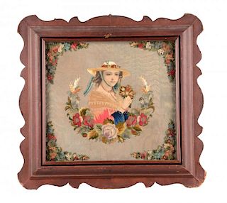 Framed Girl with Embroidered Flowers.