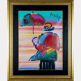 Peter Max (b. 1937) Umbrella Man, Mixed media painting with acrylic and color lithography on paper,
