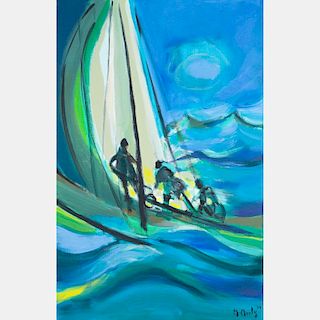 Marcel Mouly  (1918-2008) Trois Yachtmen Grosse Mer, Gentilly, 2004, Oil on canvas,