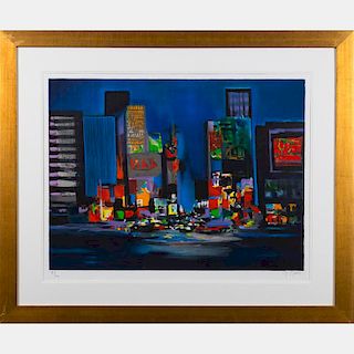 Marcel Mouly  (1918-2008) Times Square, Lithograph,