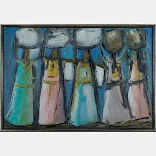 Jaime Oates (Taxco Mexico, 20th Century) Five Women, Oil on canvas,