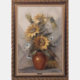 V. Majorana (20th Century) Sunflowers, Oil on canvas,