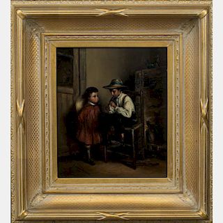 Artist Unknown (Continental School, 19th Century) Interior Scene with Children, Oil on board,