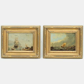 Artist Unknown (Continental School, 19th Century) Two Coastal Scenes with Boats, Oil on boards,