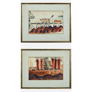 Marion Bryson (20th Century) Northern Ohio Steel Mills, Two watercolors,