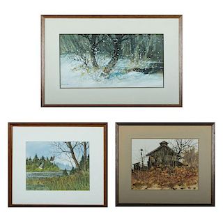 Barys Buzki (20th Century) Three Works, Watercolors,