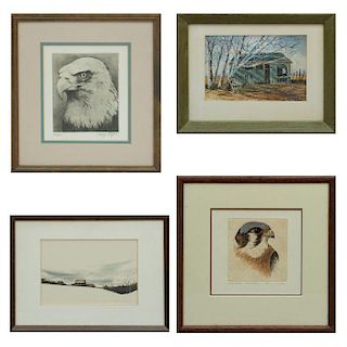 A Group of Four Works of Art by Various Artists, 20th Century,