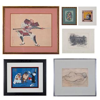 A Group of Six Framed and Unframed Works of Art by Various Artists, 20th Century,